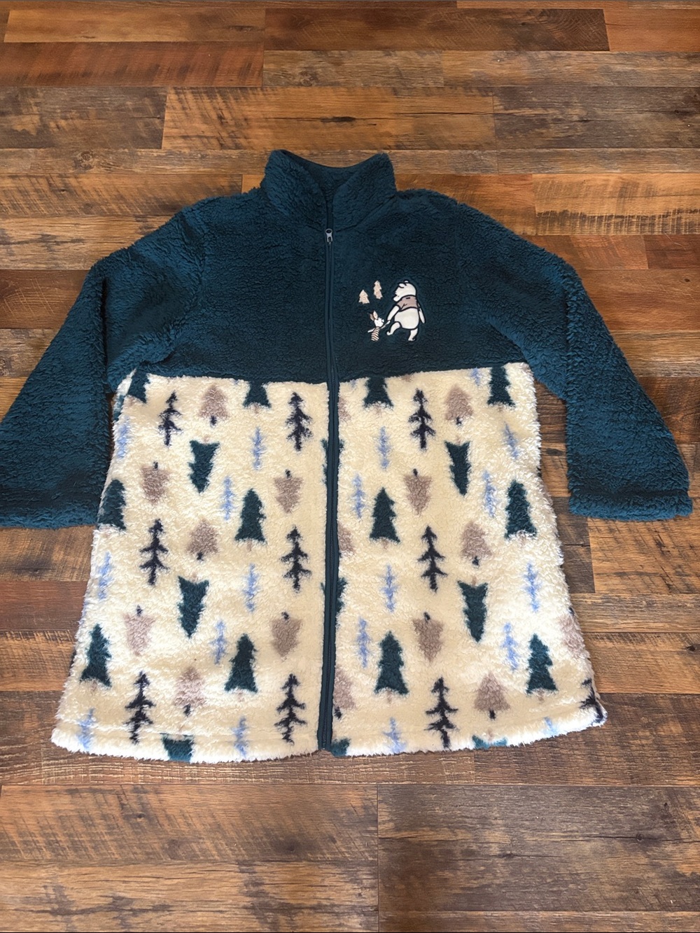 Disney Plush Forest Zip Jacket - Teal, Cream, Brown Winnie the‎ Pooh